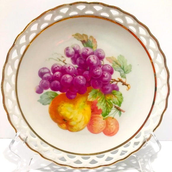Vintage Bavarian Royal Hanover Fruit Plate Reticulated Rim Gold Trim 7.5” - Picture 1 of 7